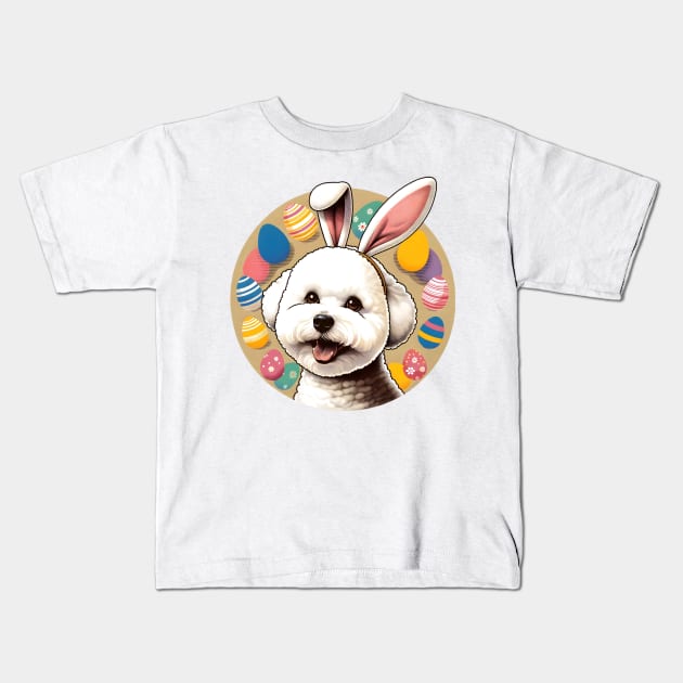 Bichon Frise in Bunny Ears Enjoying Easter Festivities Kids T-Shirt by ArtRUs